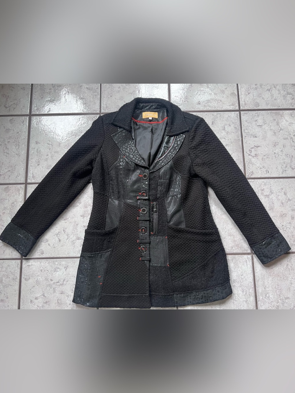 Black Textural Artsy Button Jacket